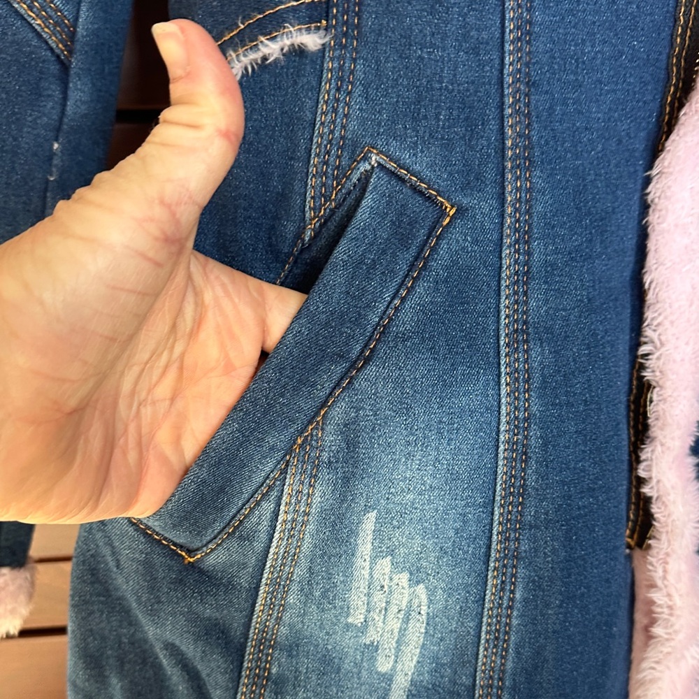 LA Coalition Women's Denim Jacket with Pink Faux fur Lining S - Picture 4 of 8